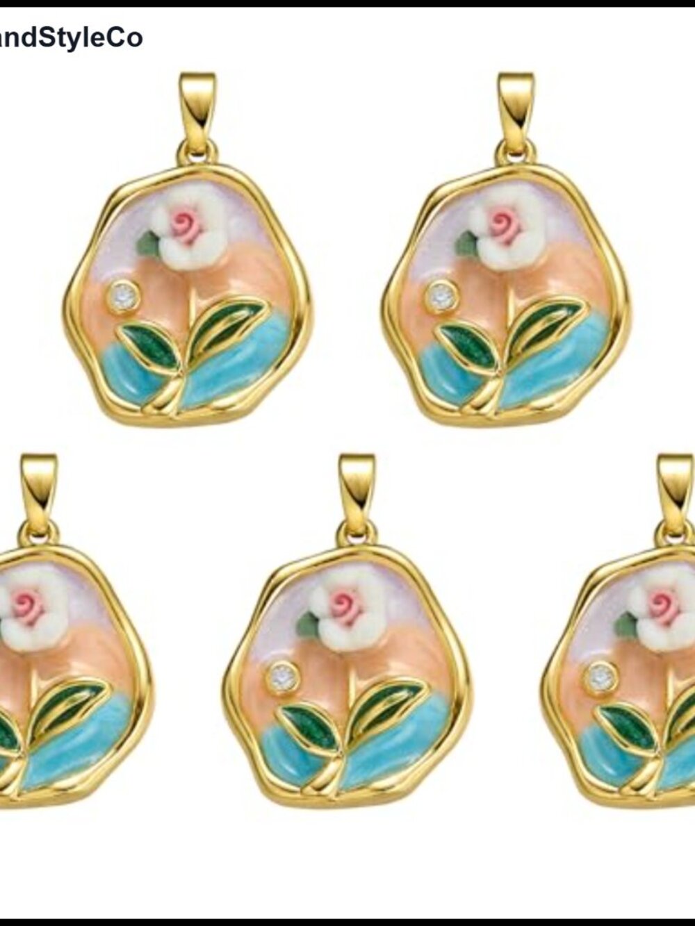 COGCHARGER 5pc 18K Gold Plated Brass Enamel Charms Van Gogh Flower Pendants